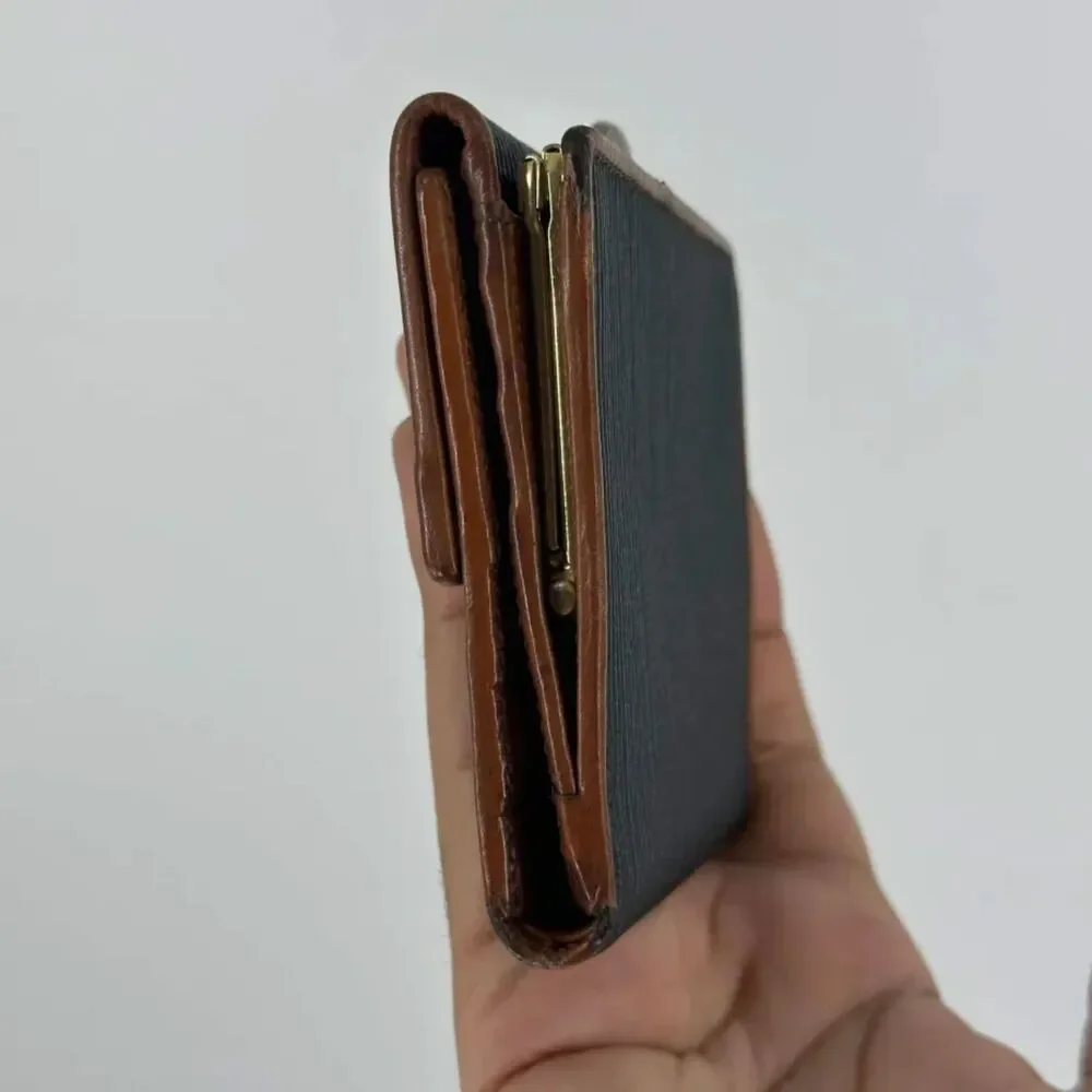 Vintage Ferragamo Ribbed Canvas Leather Tri-fold Wallet W/ Coin Pouch